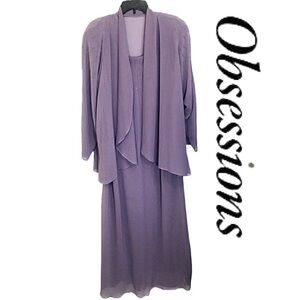 Elegant Purple Lavender |Sz 26 2X Formal Beaded Dress & Jacket Set Mother Bride